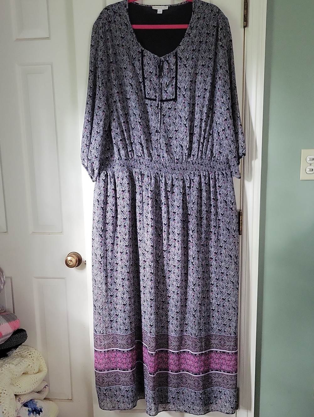 Westport Lavender and Black Boho Maxi Dress with Sheer Sleeves Sz 24